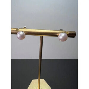 8mm pink cultured pearl stud earrings with sterling silver posts